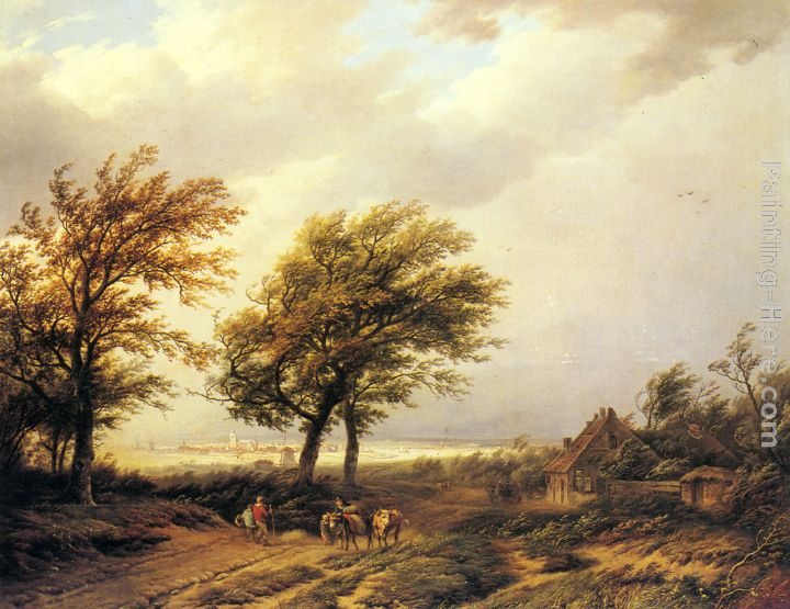 Willem Bodemann Travellers in an Extensive Landscape with a Town Beyond